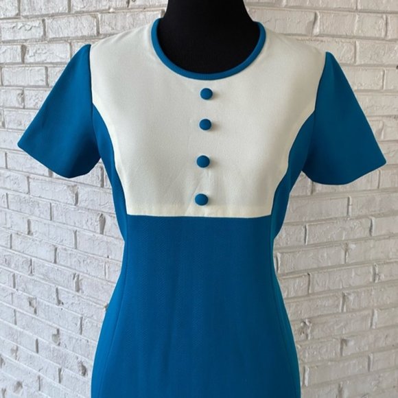 Vintage 60s 70s Turquoise Babydoll Mod Aline Dress - Picture 7 of 9